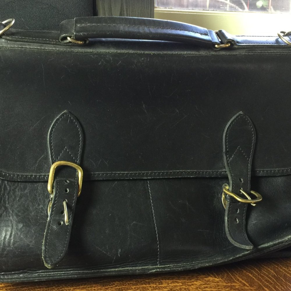 Heavy black leather briefcase